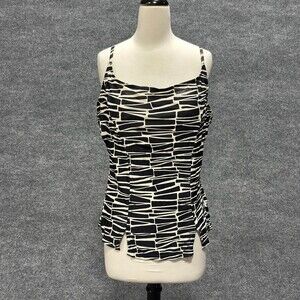 Ceeb Tankini Top Womens 18 Black White Geometric Built In Bra Lined Swim